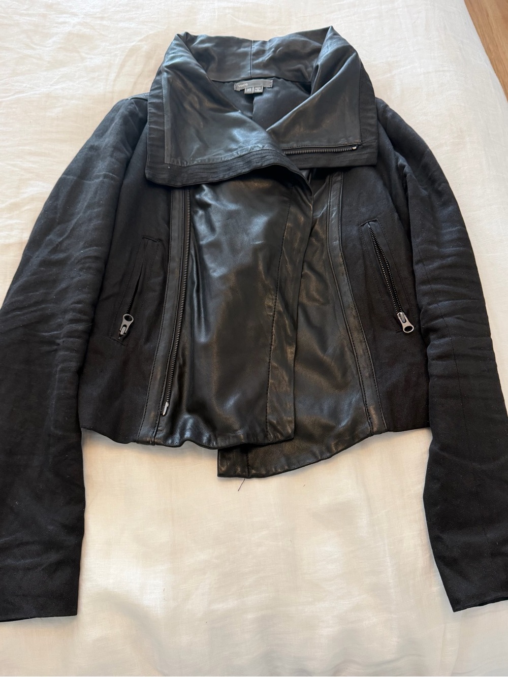 Vince Black Leather and Linen Jacket (XS)